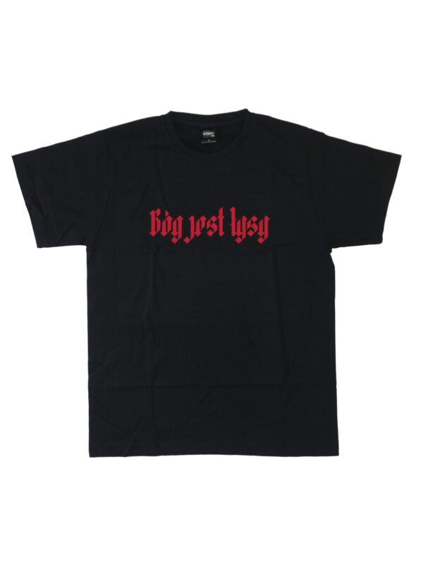 czarny tshirt bóg jest łysy
