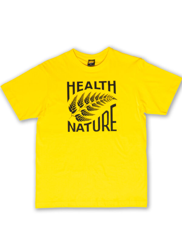 żółty tshirt z czarnym liściem