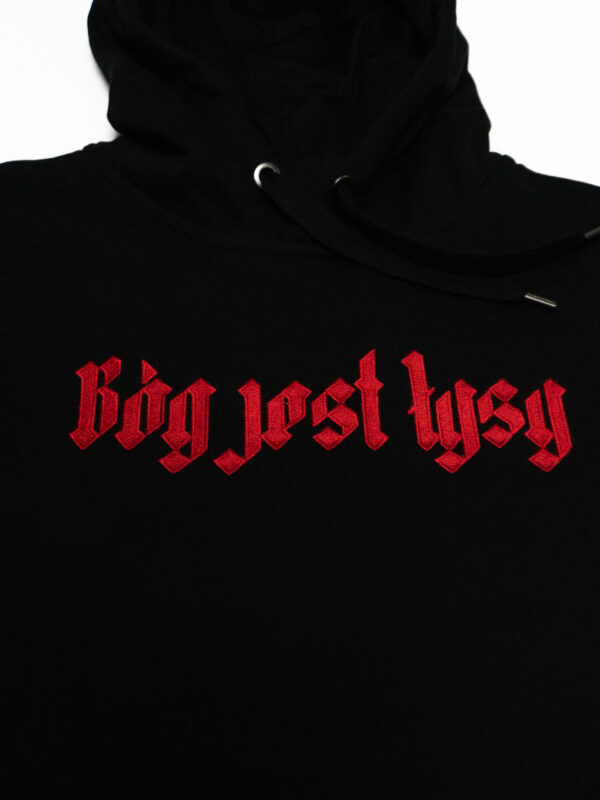 czarne hoodie bóg jest łysy (haft)