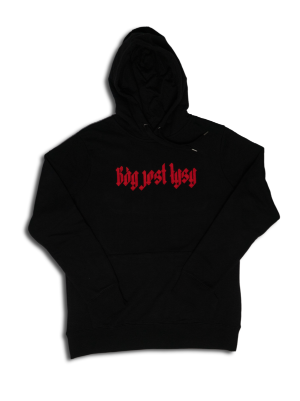 czarne hoodie bóg jest łysy (haft)