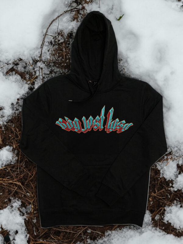 czarne hoodie bóg jest łysy ice blue