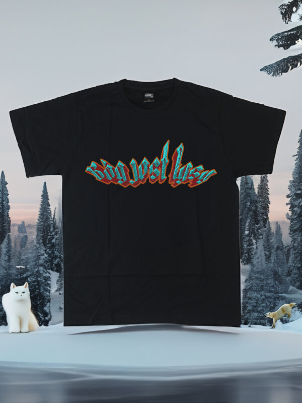 czarny tshirt bóg jest łysy ice blue