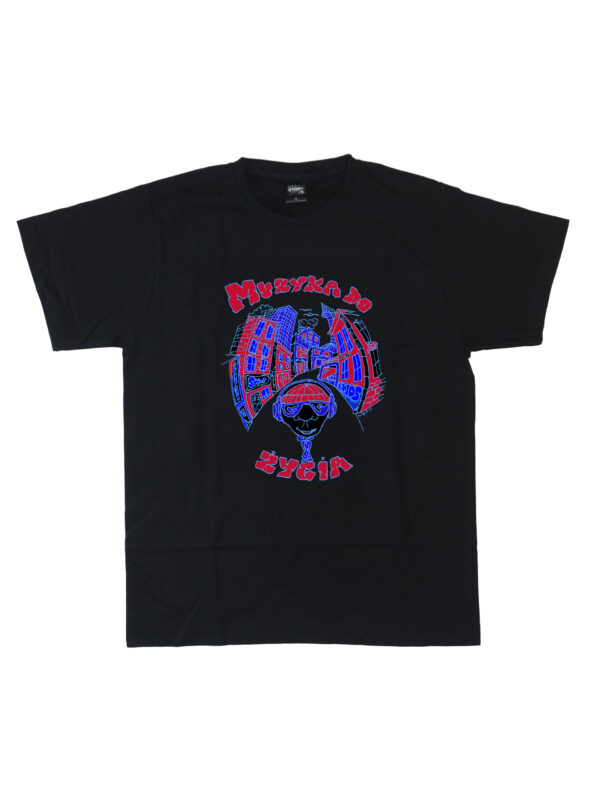 czarny tshirt muzyka do życia blue red