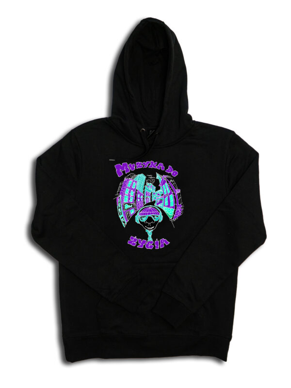 czarne hoodie muzyka do życia purple green