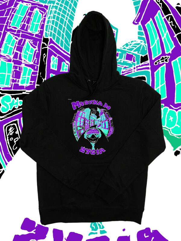 czarne hoodie muzyka do życia purple green