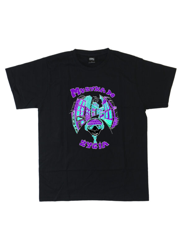 czarny tshirt muzyka do życia purple green