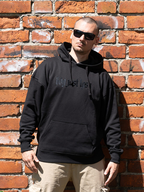 czarne hoodie bóg jest łysy BOXY NINJA BLACK