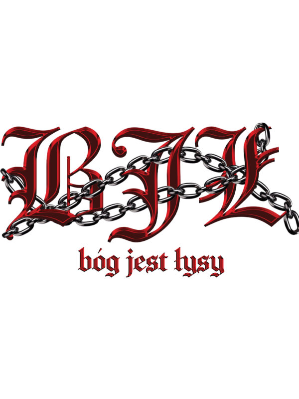 czarny tshirt bóg jest łysy chained