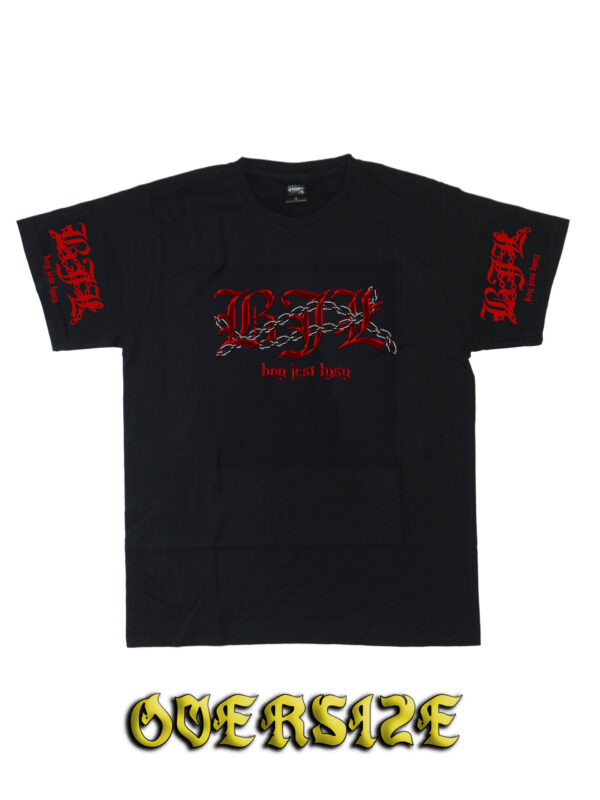 czarny tshirt oversize bóg jest łysy chained